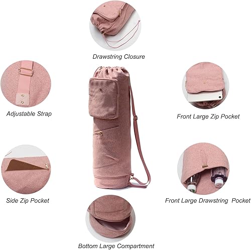 Miniatura 4 de ESVAN Bolsa de esterilla de yoga con múltiples bolsillos con cordón para esterilla de yoga, pilates, ejercicio, bolsa de almacenamiento