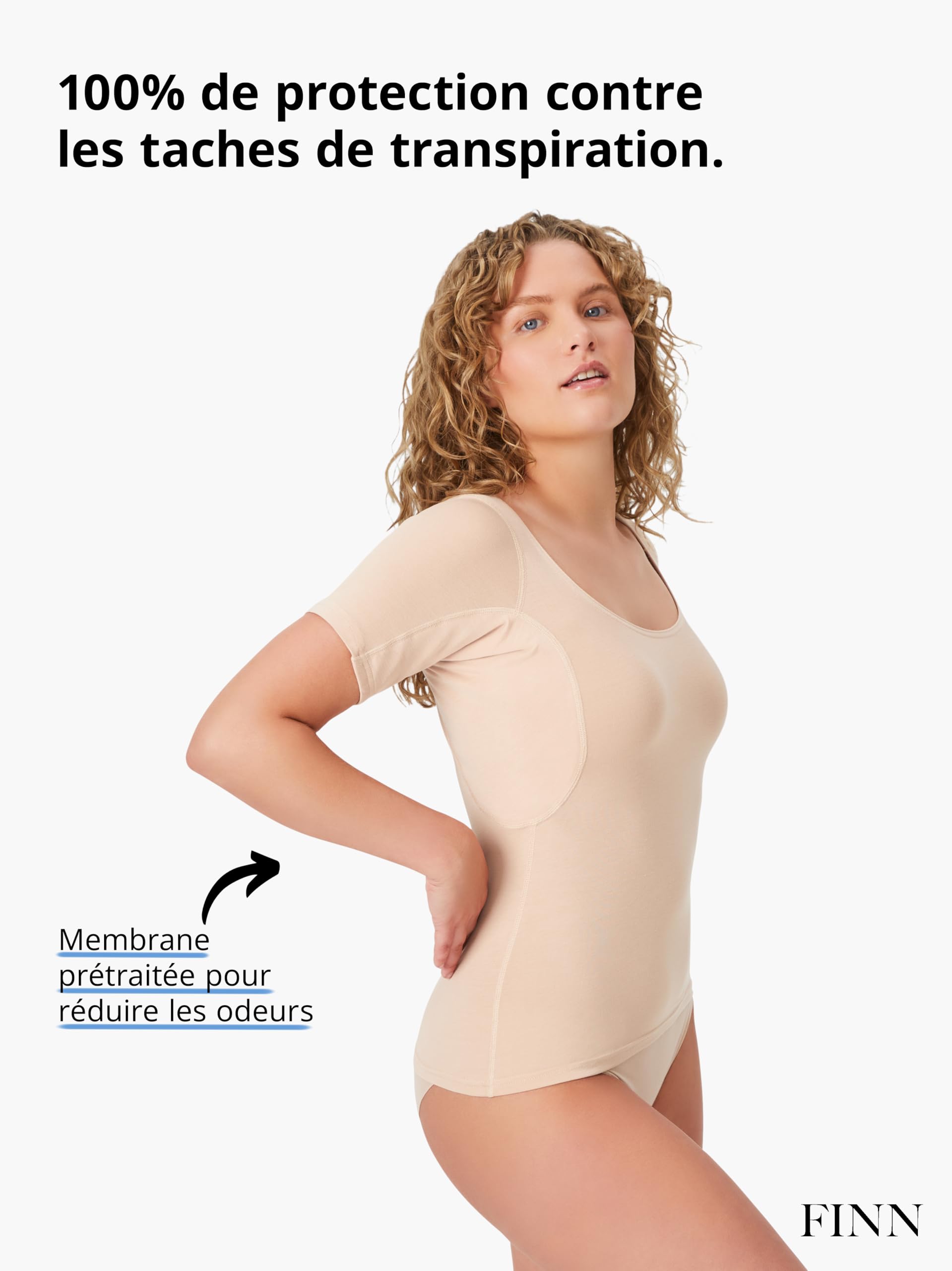FINN T-Shirt Anti-Transpiration pour Femmes avec Coussinets intégrés pour Les aisselles Contre la Forte Transpiration - Maillot de Corps Contre Les odeurs et Les Taches de Sueur