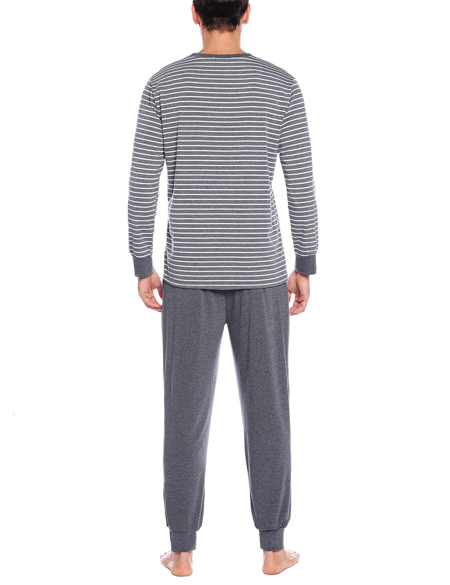 Sykooria Pijama Hombre Algodón Conjunto de Pijama de Manga Larga Ropa de Dormir 2 Piezas Conjunto de Pijama a Rayas y Pantalones Largos con Bolsillos S-3XL