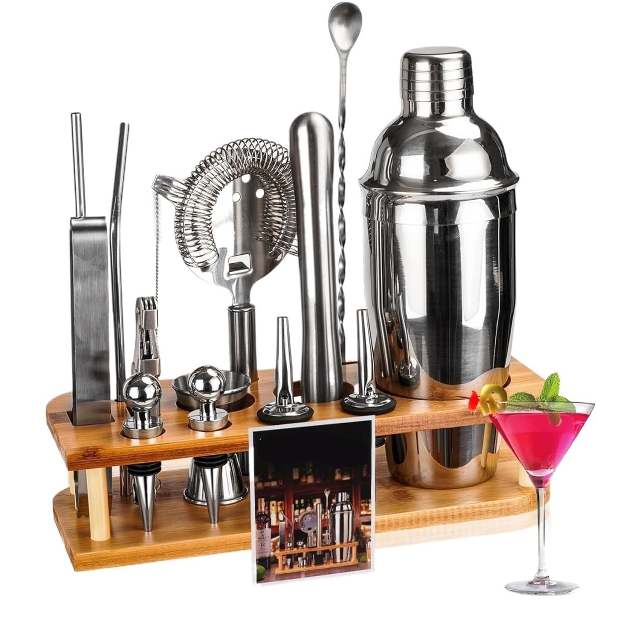 Coctelera Profesional Juego de coctelera de 25oz, Juego de Barman, Herramientas de Barra Profesionales de 15 Piezas, Juego de Mezclador de Bebidas Kit Coctelería