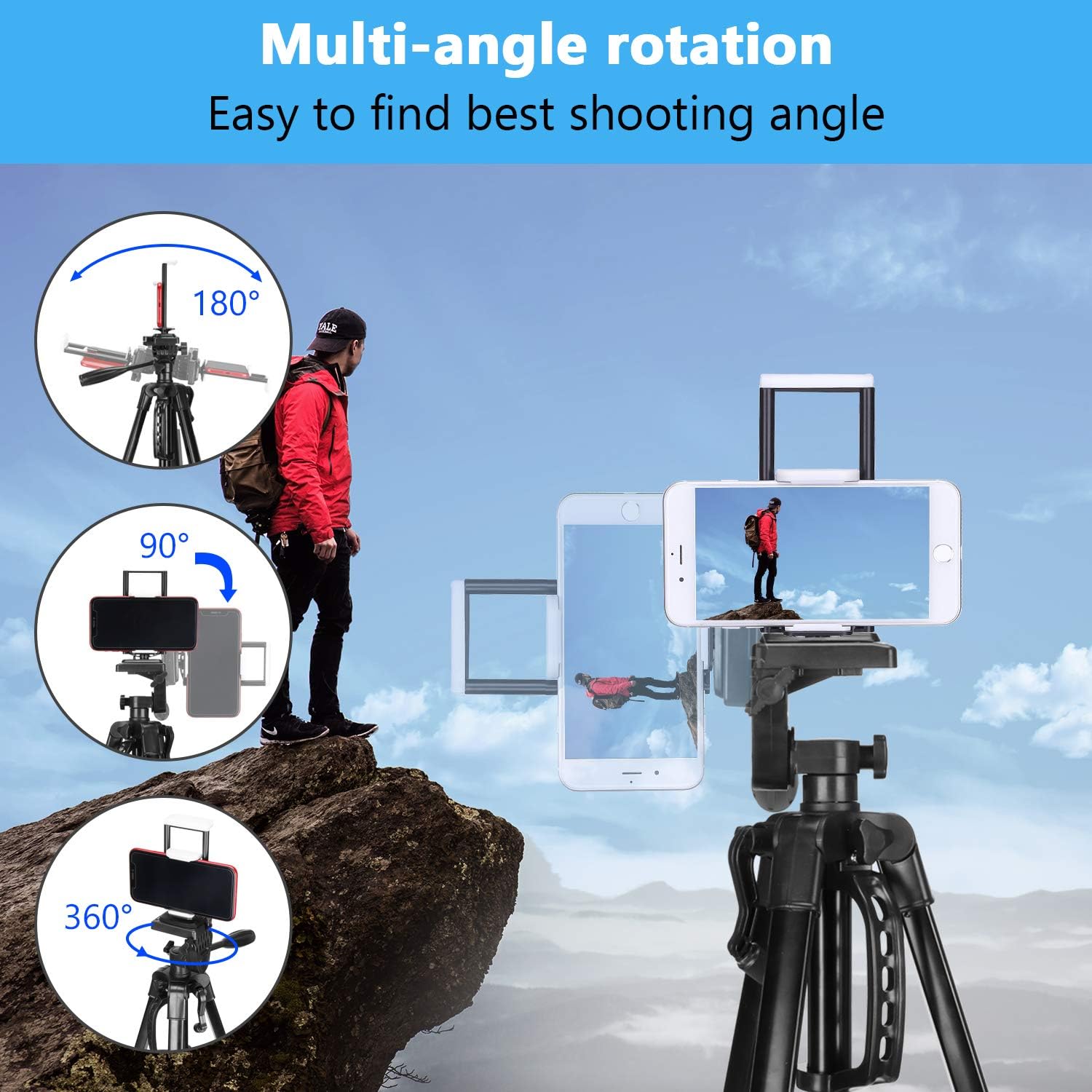 Free Shipping Over $50 PEYOU Hand-held 63 Tripod Compatible for iPad Phone [2021 Upgrade] Lightweight Aluminum Phone Camera Tablet Tripod + Wireless Remote + 2 in 1 Mount Holder (Width 2-3.3), Tablet (Width 4.3-7.2)