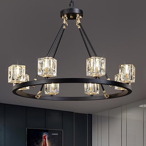 Miniatura 9 de Lámpara de techo moderna de cristal, lámpara de techo semiempotrada con 4 luces, candelabros Sputnik negros y dorados para dormitorio, comedor,