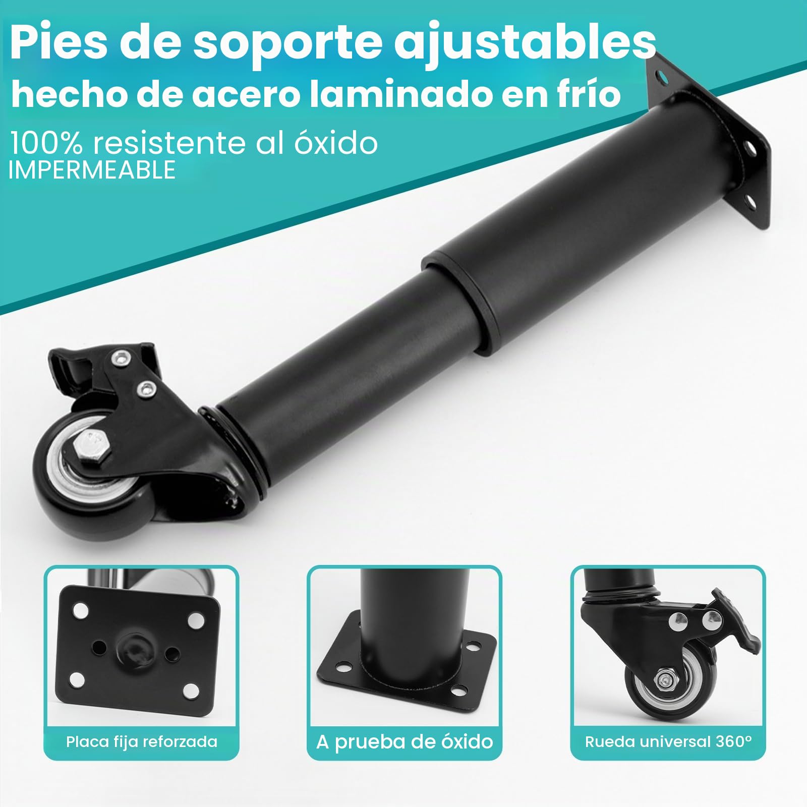 4 Patas de Mesa de Metal Ajustables para Muebles Patas de Banco con Ruedas Universales de 360° para Sofá Tocador Cama Escritorio Sofá Soporte de Láminas de Metal Resistente (31.5-45CM)