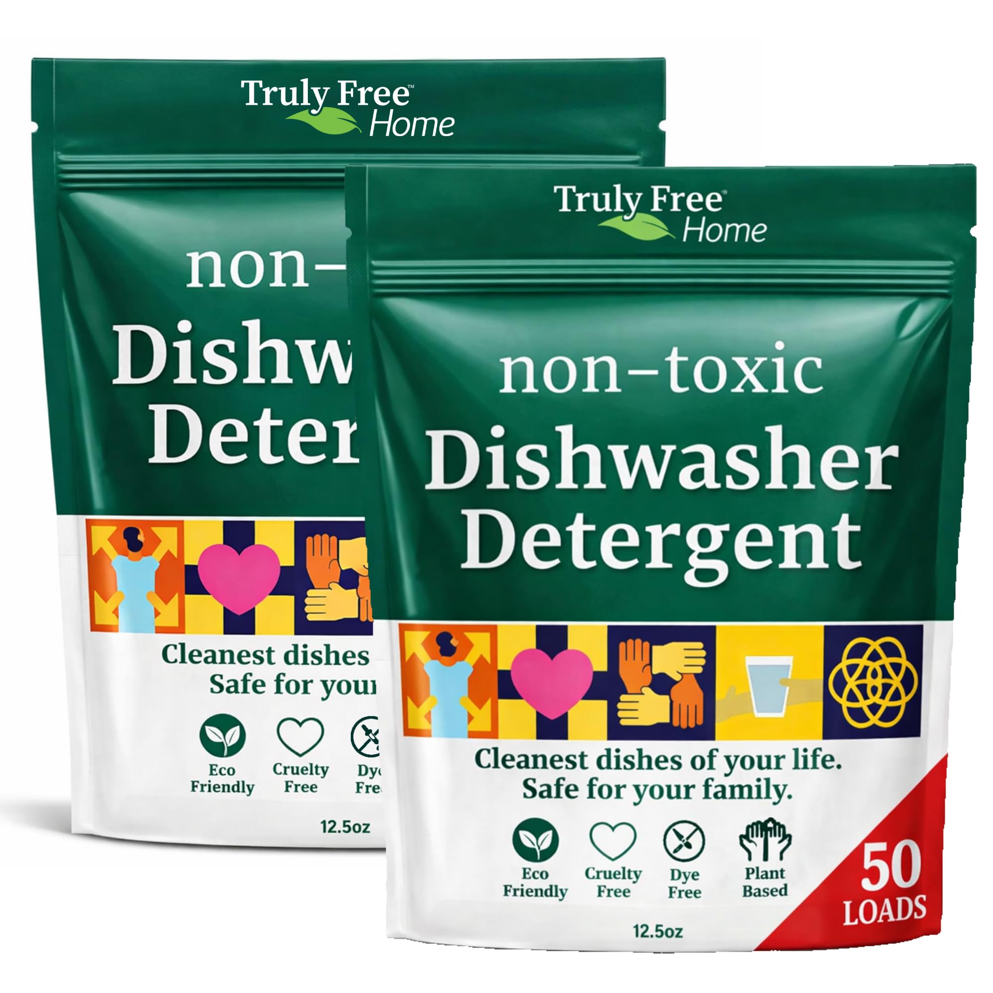 Truly Free Dishwasher Detergent Powder | Natural Dish Detergent, Dishwasher Soap | Plastic Free, Plant-Based, Clean, Heavy Duty Hard Water Stain & Grease Remover | Fragrance Free | 12.5 oz (Pack of 1)