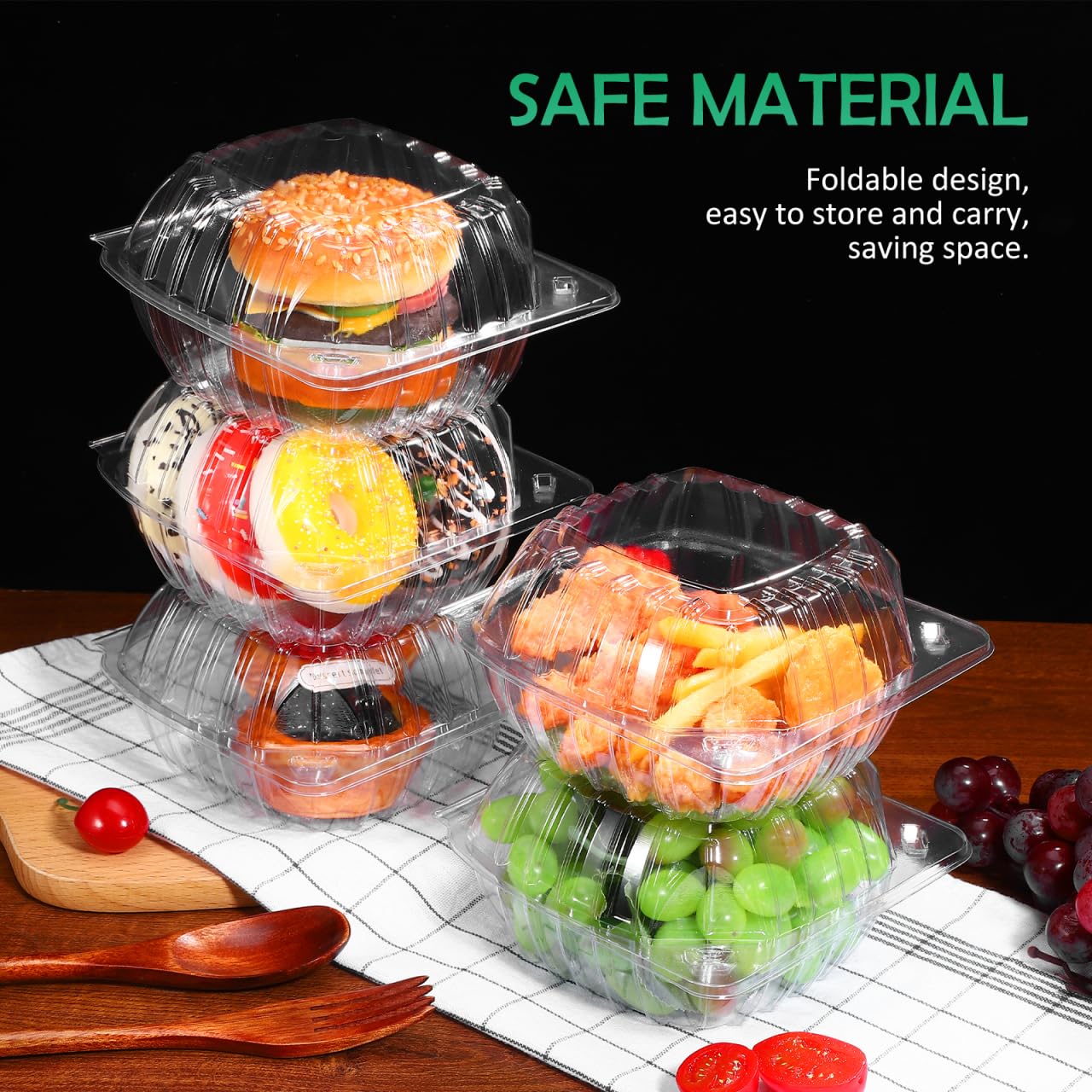 PartyKindom 100 contenitori trasparenti per alimenti da asporto, trasparenti, per insalata, sandwich, cupcake, dessert, hamburger, chiusura a scatto, 15 x 15 cm