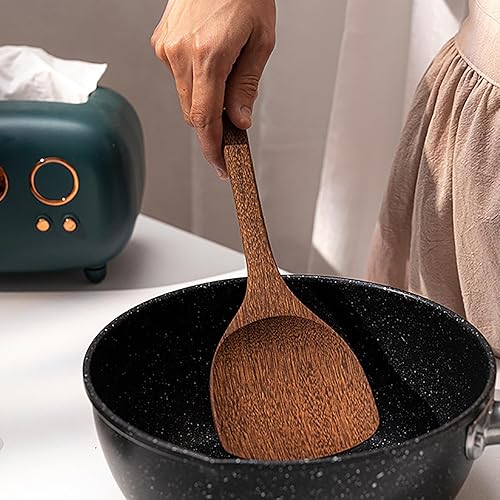 Miniatura 4 de Espátula de madera para utensilios de cocina antiadherentes, juego de utensilios de madera para cocinar, espátula plana inclinada de mango largo,