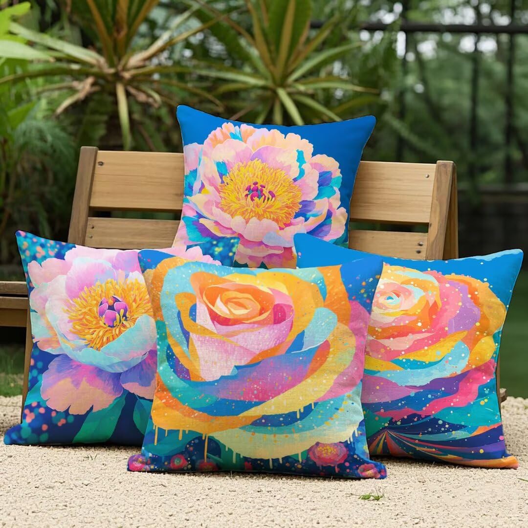 Taie d'oreiller imperméable 35x35 haut de gamme : lot de 4 housses de coussin rose en lin Ym399