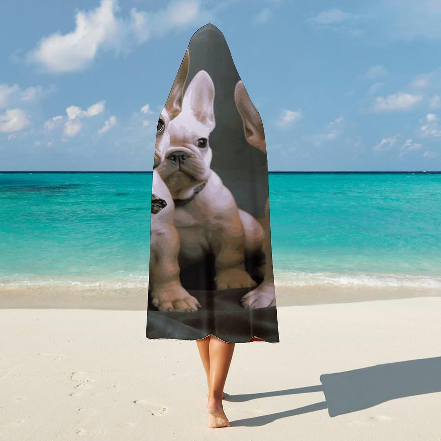 French Bulldog Puppies Hooded Blanket Cozy And Functional,Wearable Blanket Hoodie for Women Men,Blanket Poncho Presents60 x80