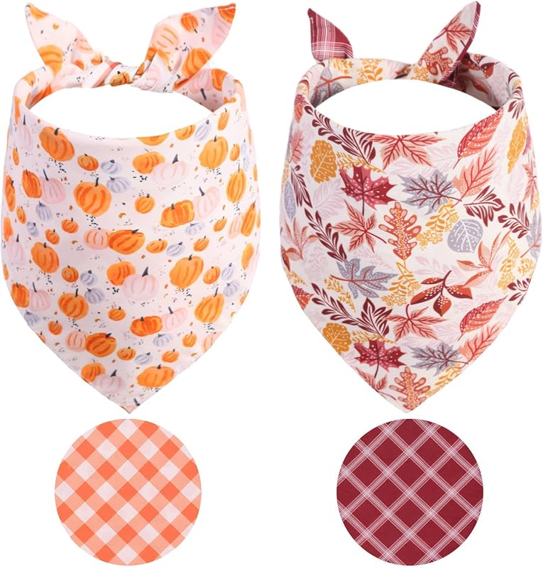 Bandanas para Cães Grandes Gofshy com Estampa de Outono e Abóbora, Dupla Face, Pacote com 2