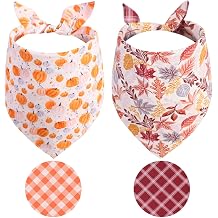 Fall Dog Bandanas 2PCS XLarge, Thanksgiving Pumpkin Leaf Scarf