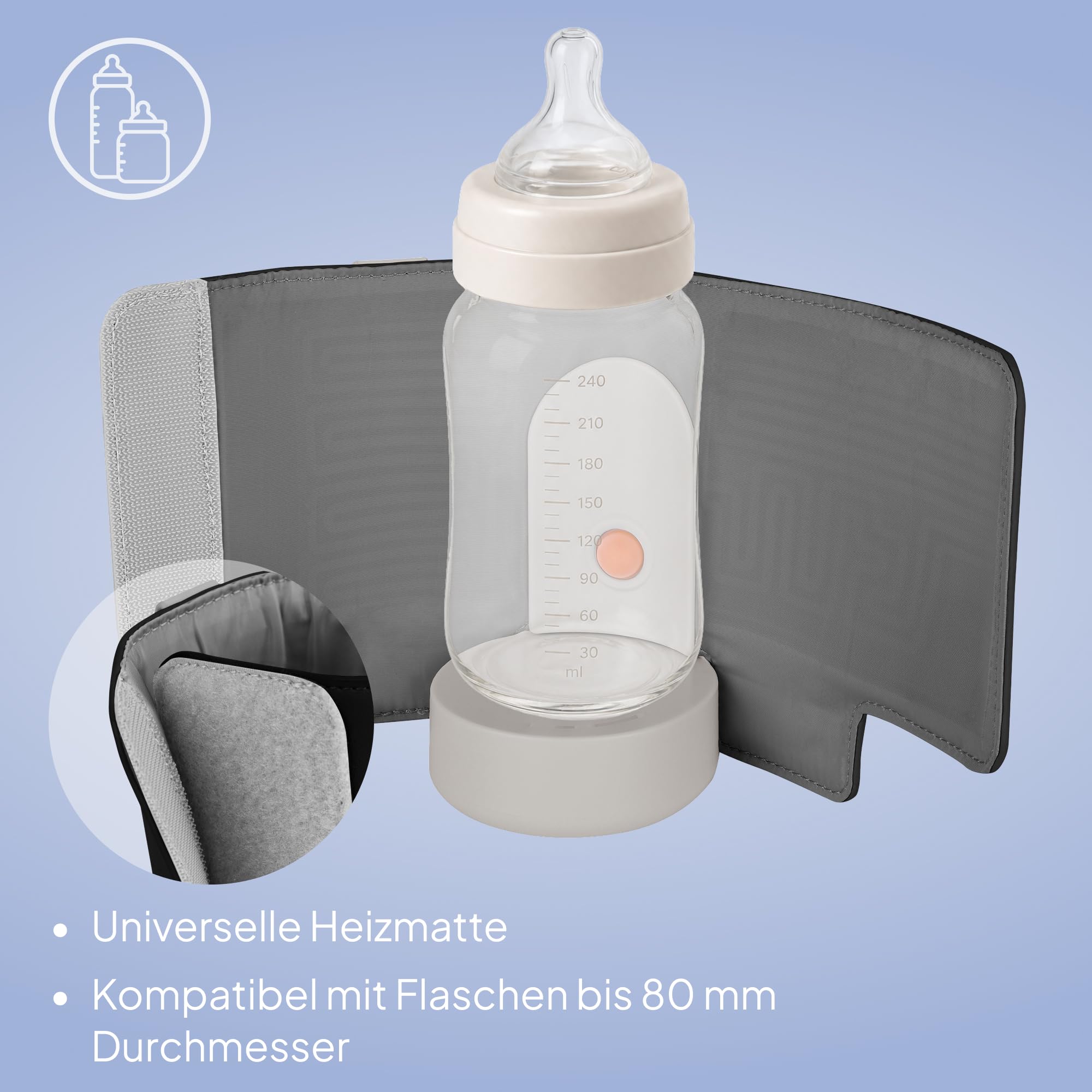 LIONELO Thermup Go Evo Tragbarer Babyflaschenwärmer hält Flüssigkeiten warm | 5 Betriebstemperaturen von 38 bis 50o C, USB-C Aufladung, bis zu 9 Stunden Betrieb, LCD Display