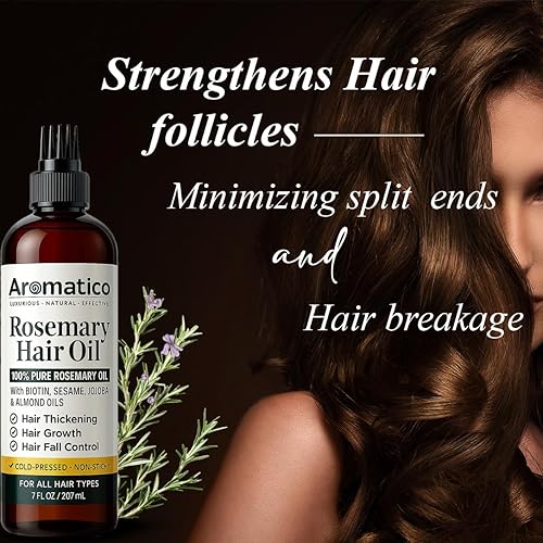 Miniatura 6 de Aceite de romero 100% puro para el crecimiento del cabello, control de caídas y engrosamiento del cabello. Enriquecido con aceites de sésamo, jojoba