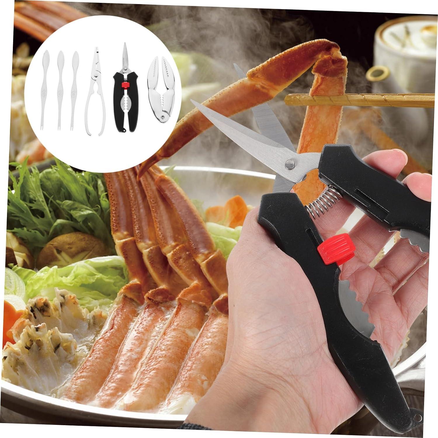 Crab Eating Tool Kit Seafood Tools Clamp Scissors Picks for Easy Crab Peeling