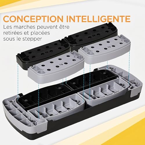 HOMCOM Stepper Fitness Aérobic Hauteur réglable 10/15/20 cm Surface antidérapante 80 x 31 x 20 cm Plastique Noir Gris - 4