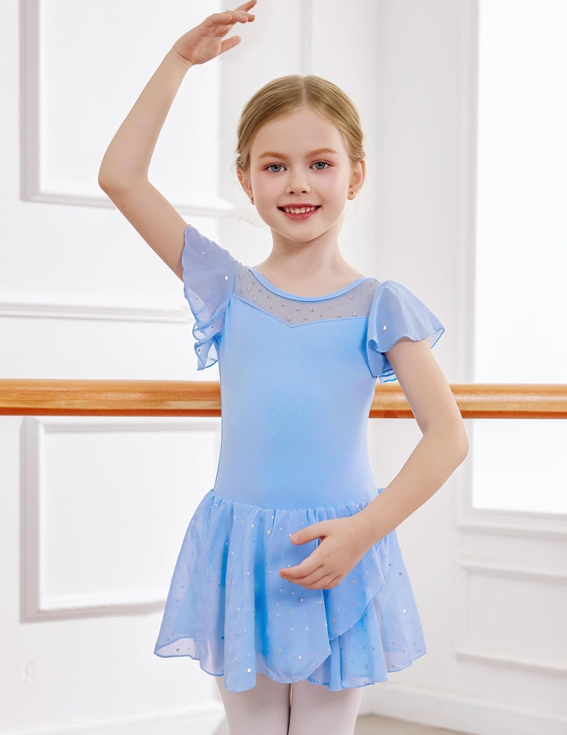Zaclotre Girls Ballet Leotards Ruffle Sleeve Sparkle Dance Leotard Toddler Ballerina Dress Outfits - Image 5