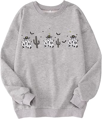 Yihaojia Embroidered Halloween Sweatshirt - Spooky Season Ghost Graphic Pullover For Women, Fall Casual Top - View #5