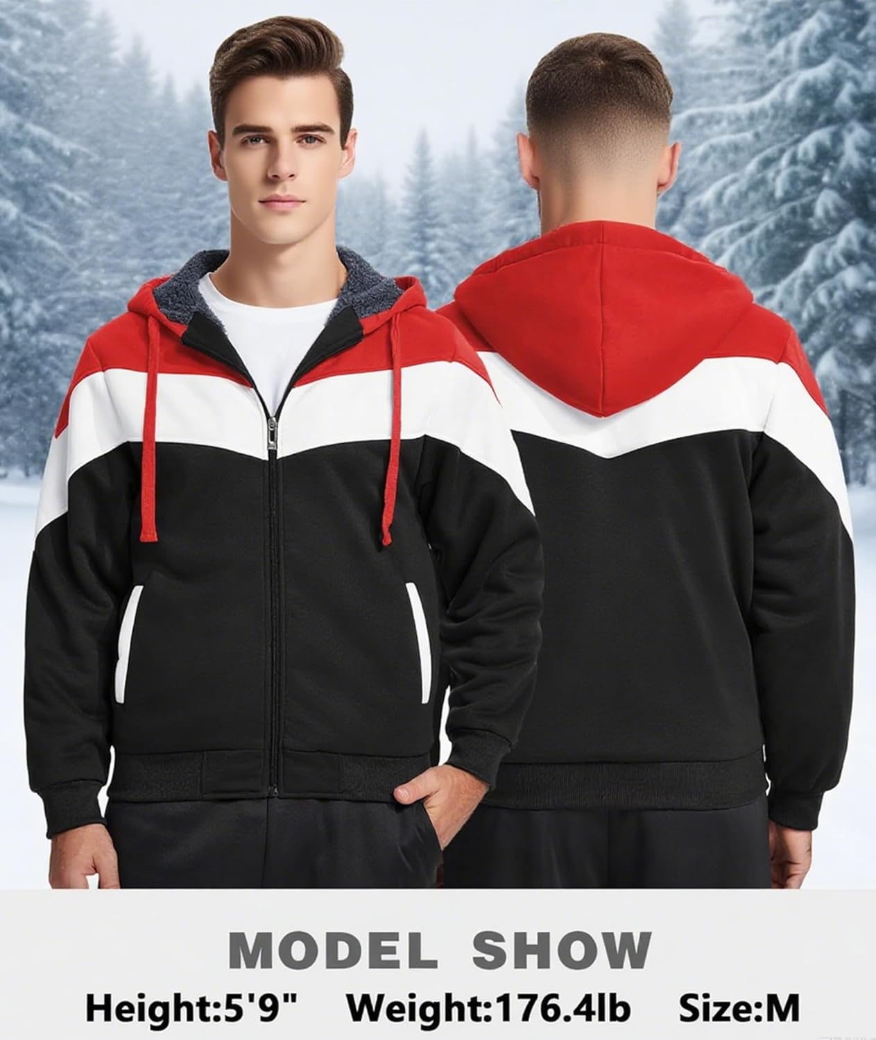 JACKETOWN Men's Heavyweight Fleece Hoodies full Zipper Thick Sherpa Lined Sweatshirt Wool Warm Coat - Image 2