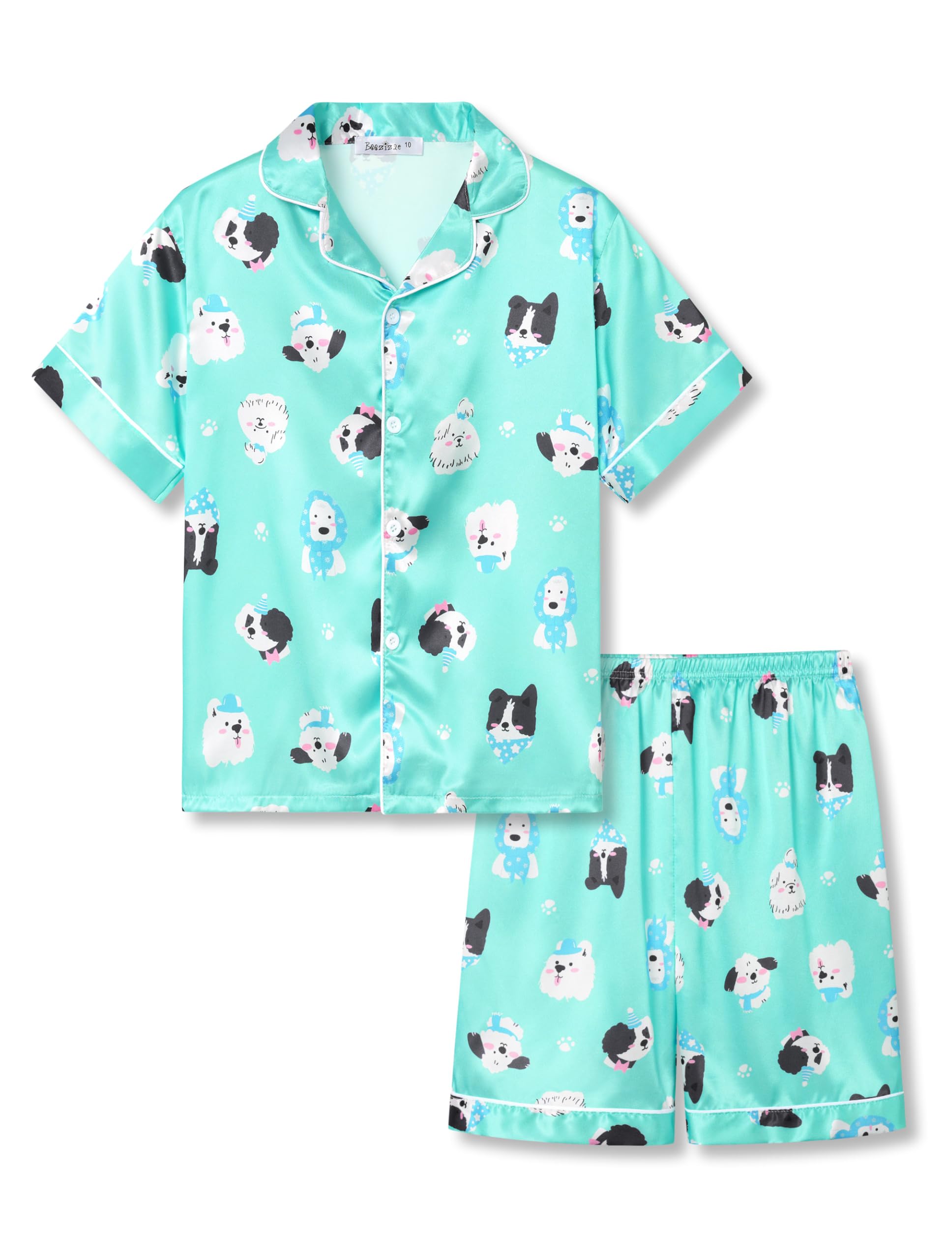 Beezizac Little & Big Girls Satin Silky Button Pajama Summer Short Sleeves Set Trendy Outfit Kid Size 6-16