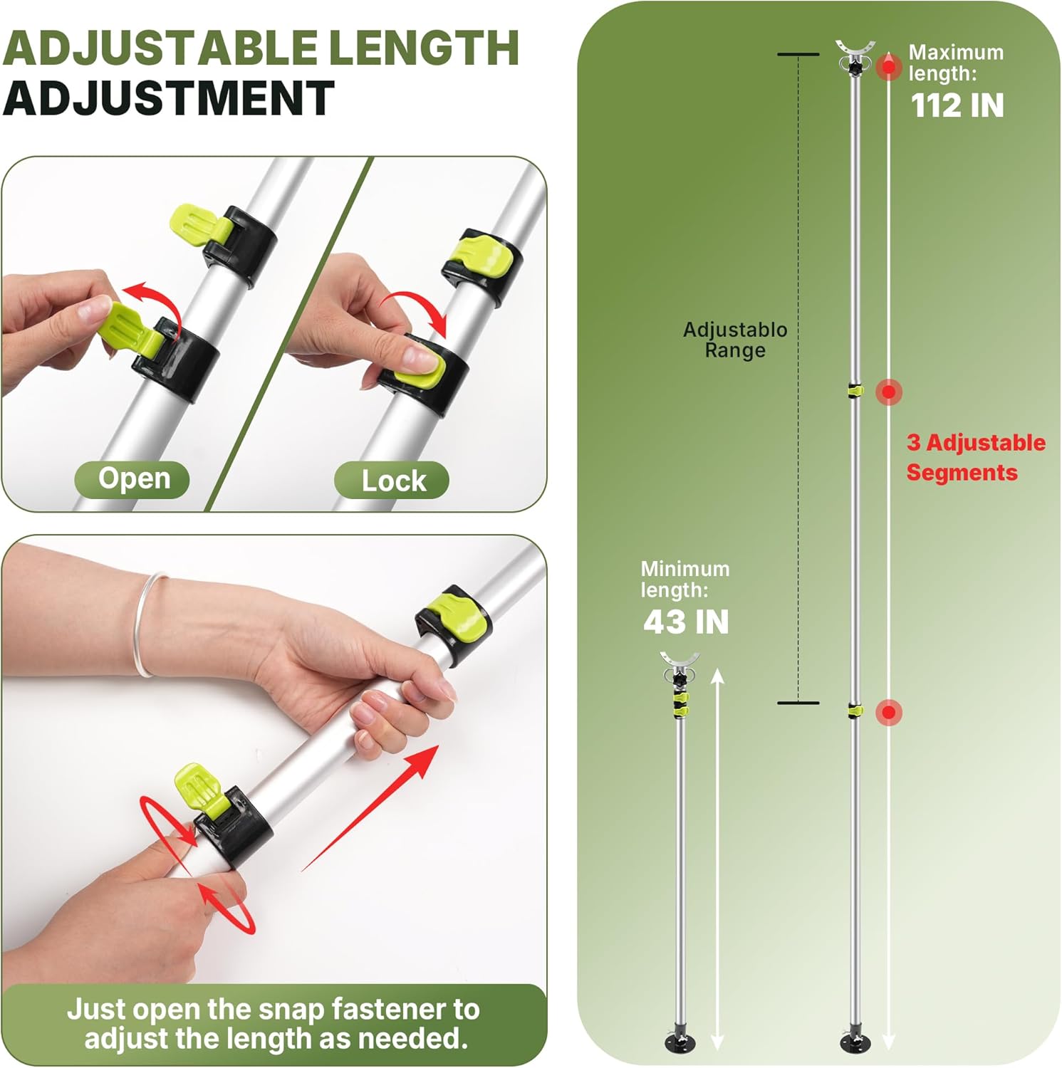 Awning Stabiliz'r Pole Kit - 2 Pack RV Awning Tie Down Kit Pole with 4 Wind Ropes & Accessories, Heavy Duty RV Awning Support Poles Adjustable Length 43" to 112"