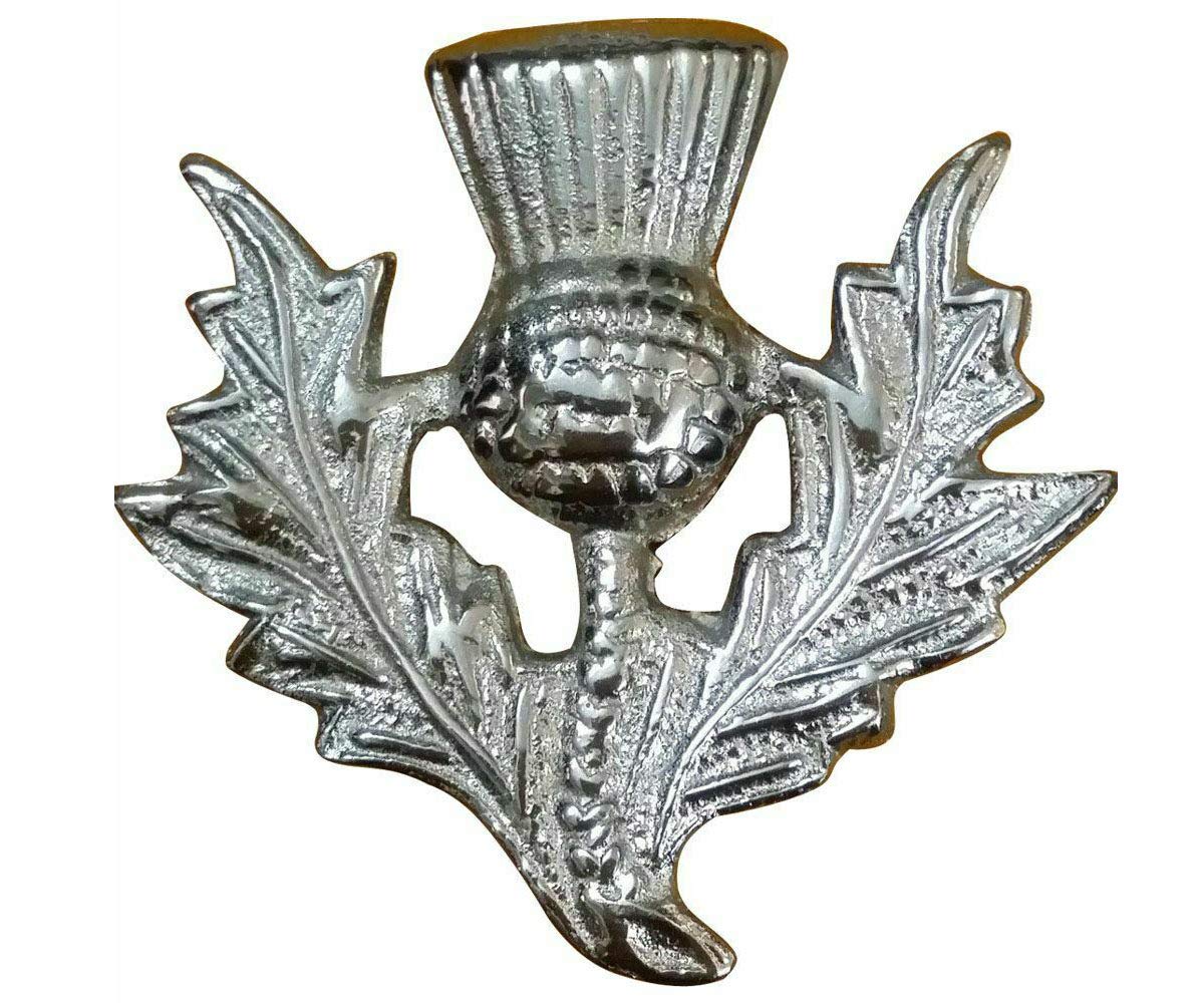 TC Piper Cap Badges Hats, Glengarry & Balmoral Highland Thistle Cap Badges Pin Silver Chrome Finish (Thistle Crest)