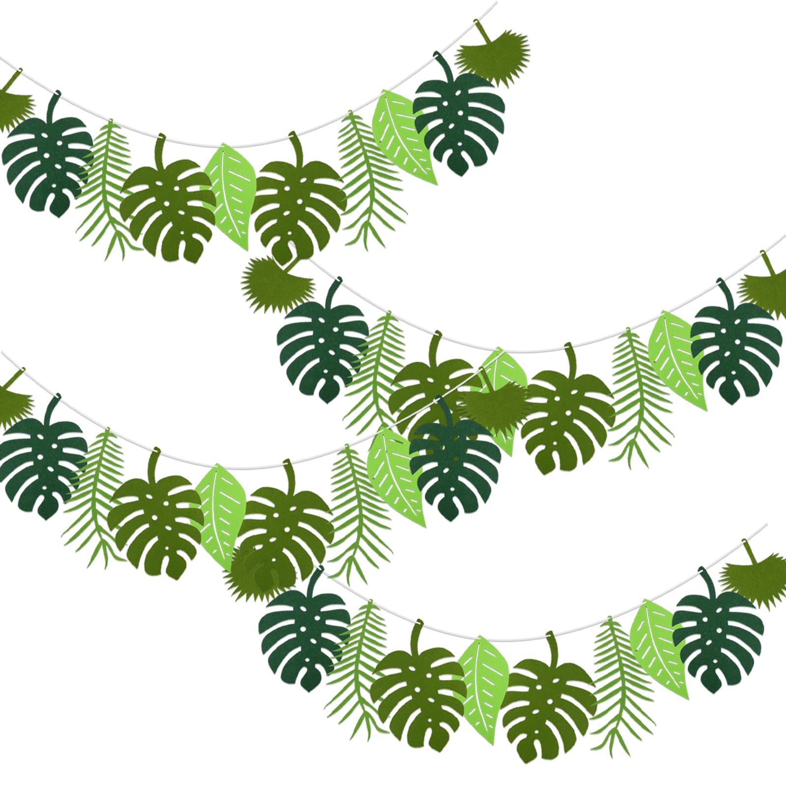 YunBey Pack of 4 Green Felt Leaf Garland for Children's Birthdays and Jungle Party Decoration