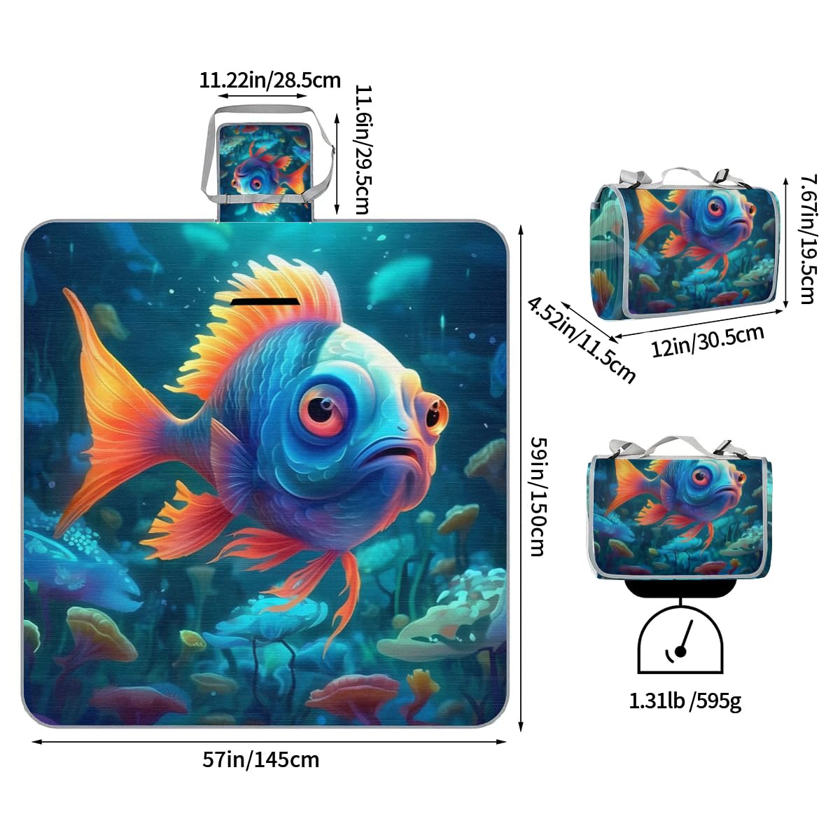 Mantas de picnic de 150 x 145 cm, manta de playa plegable con diseño de océanos coloridos para exteriores, impermeable, para playa, camping, senderismo, picnic