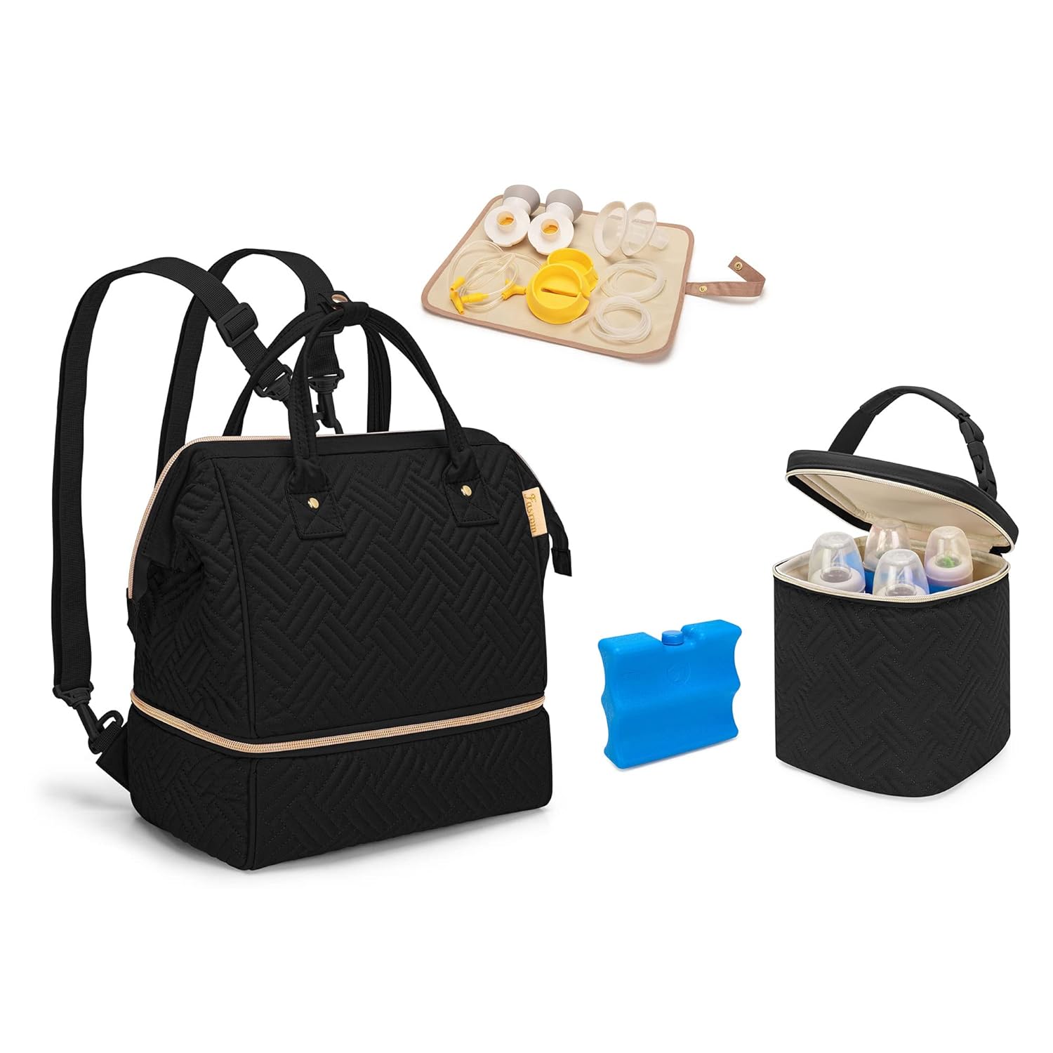 Fasrom Pump Bag Backpack Bundle with Insulated Baby Bottle Bag with Ice Pack Fits 4
