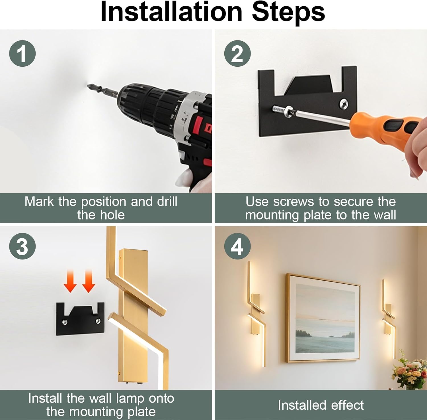 Modern Battery Operated Wall Sconce Set of Two, Wireless Wall Sconce with Remote Control, Gold Rechargeable Sconces 3000K-6500K, indoor not hardwired LED Wall Lights for Living Room, Hallway, Bedroom