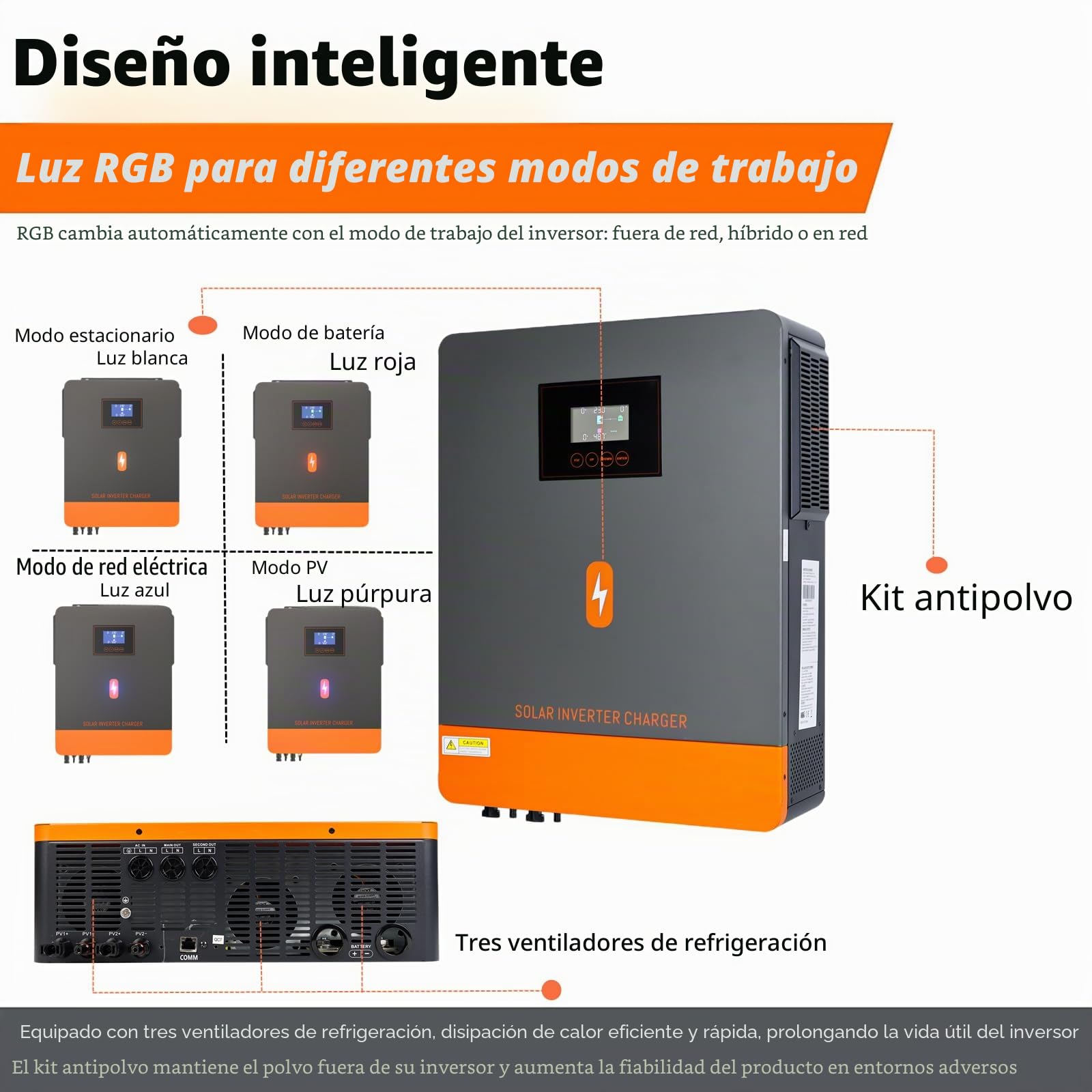 Inversor Híbrido Solar de 10200 W - 48 V CC a 220-230 VCA 10.2 KW Fuera de la Red Con Controlador de Carga MPPT de 180 A Para Hogar RV Sistema