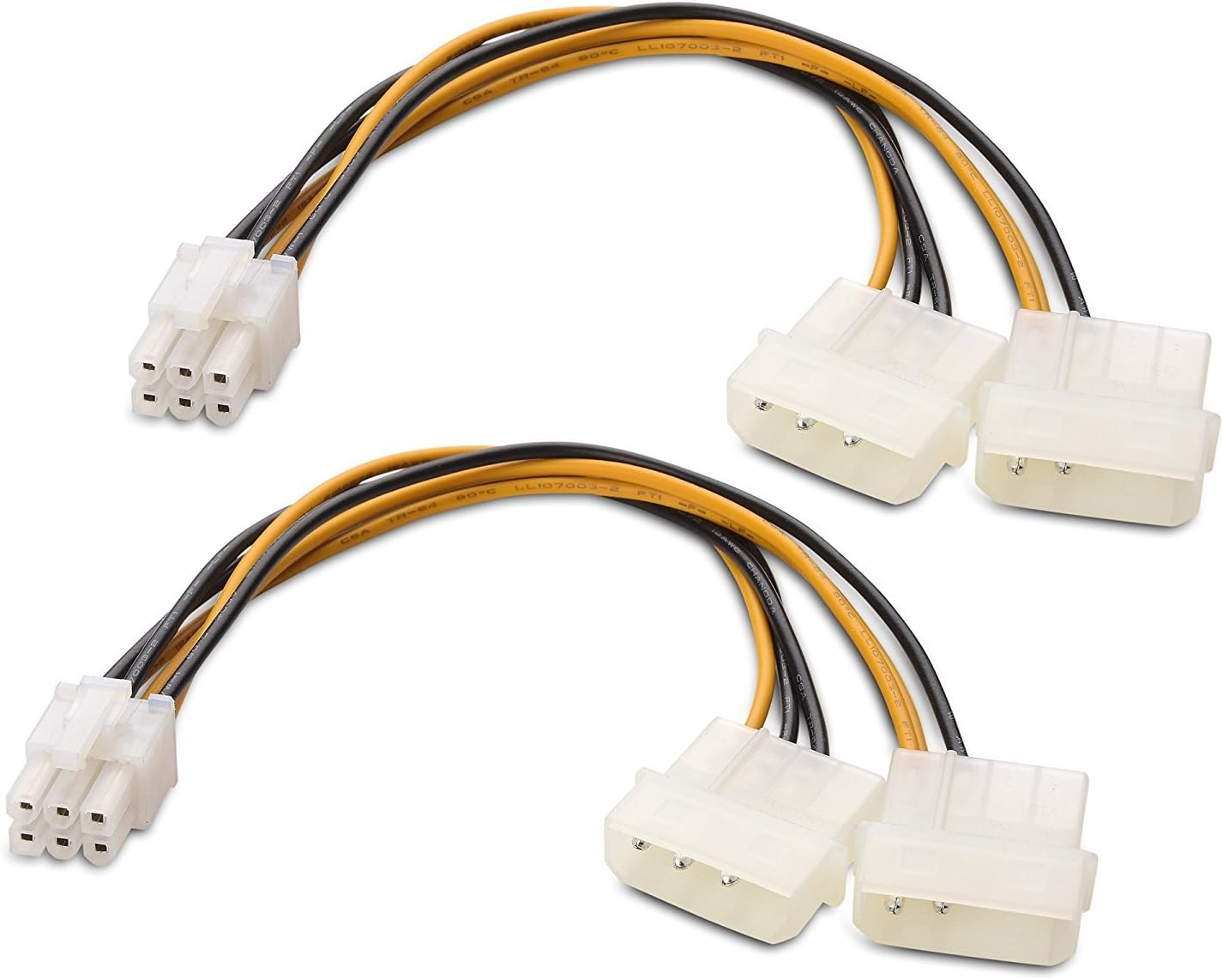 (2-Pack) 6 Pin PCIe to 2X Molex LP4 Power Cable