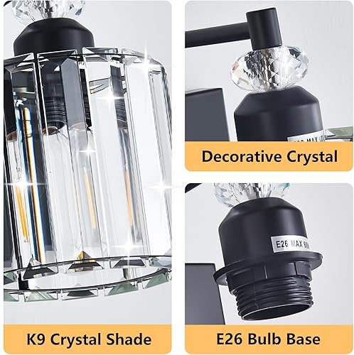 Miniatura 4 de Lámparas de baño sobre el espejo, 3 luces negras de tocador, moderna decoración de cristal, aplique de pared sobre el fregadero, iluminación de baño