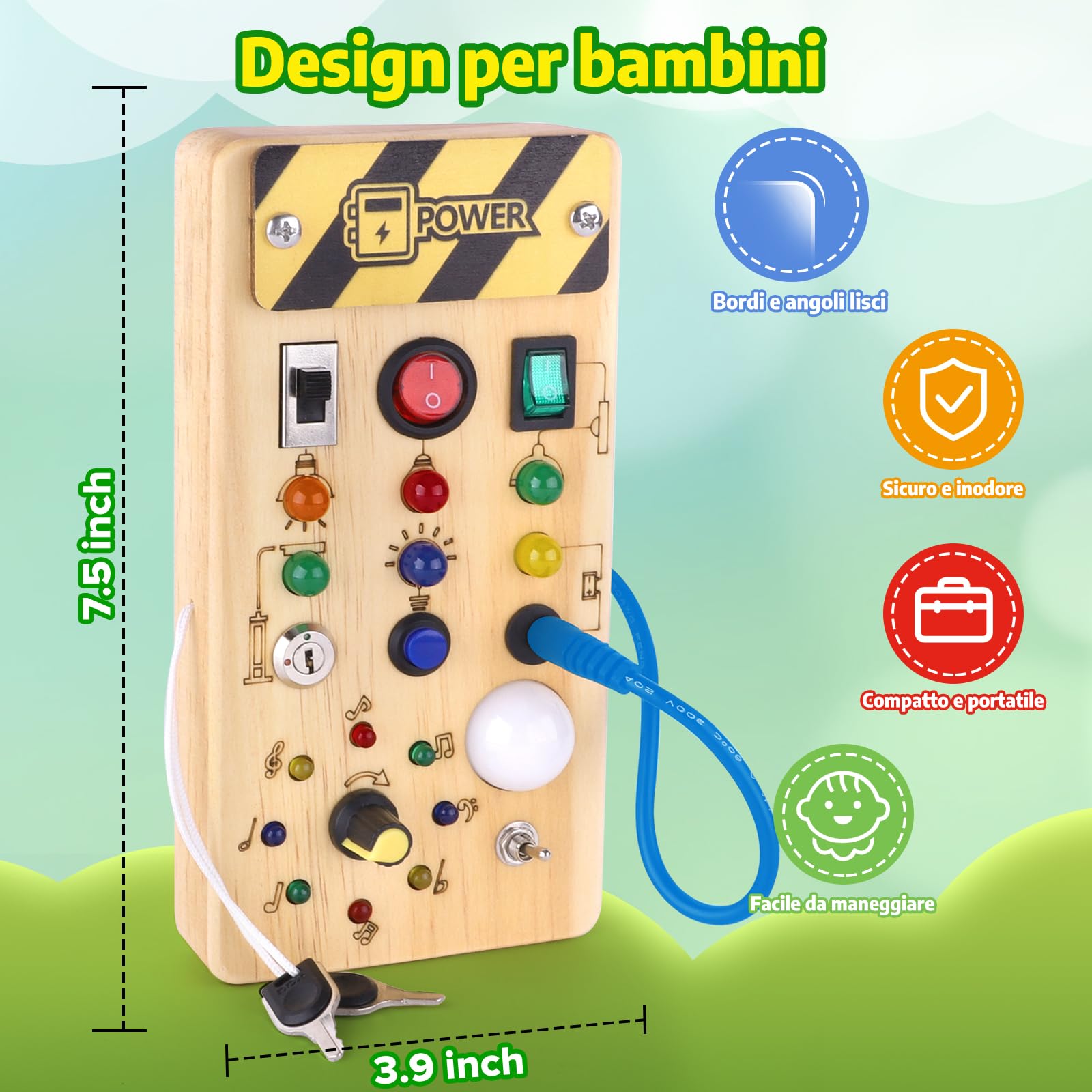 Giochi Bambini 1 Anno Montessori Busy Board Gioco Bambino Regalo Bambino 1 2 3 Anni Lavagna Montessori Sensoriale con Interruttore Luminoso a LED in Legno attività Educative Giocattoli da Viaggio