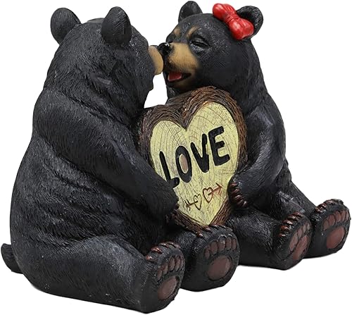 Miniatura 4 de Ebros - Figuras de 2 piezas de 5 pulgadas de alto, diseño de oso negro con texto en inglés "Love is in the Air", para pareja de osos rústicos y