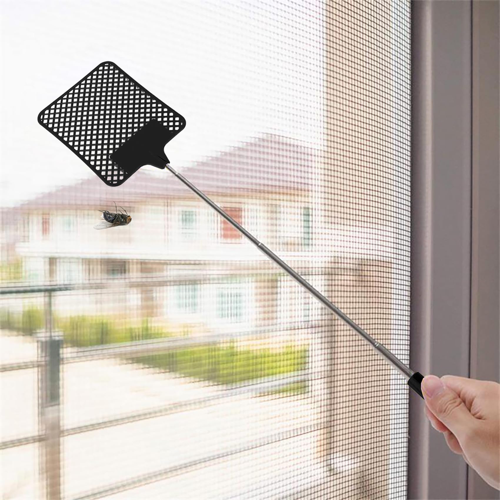 Scacciamosche, 2 Pezzi Estensibile Scacciamosche, Manuale Paletta Mosche, Portatile Scacciamosche Plastica per Mosche, Zanzare e Insetti, Nero+Blu