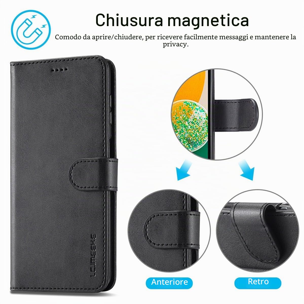 Cover per Samsung Galaxy A14 5G / A14 4G, Custodia Cover Pelle Libro Portafoglio con Porta Carte Magnetica Protezione Flip Cuoio Antiurto Case Custodia Cover per Samsung Galaxy A14 5G/4G,Nero