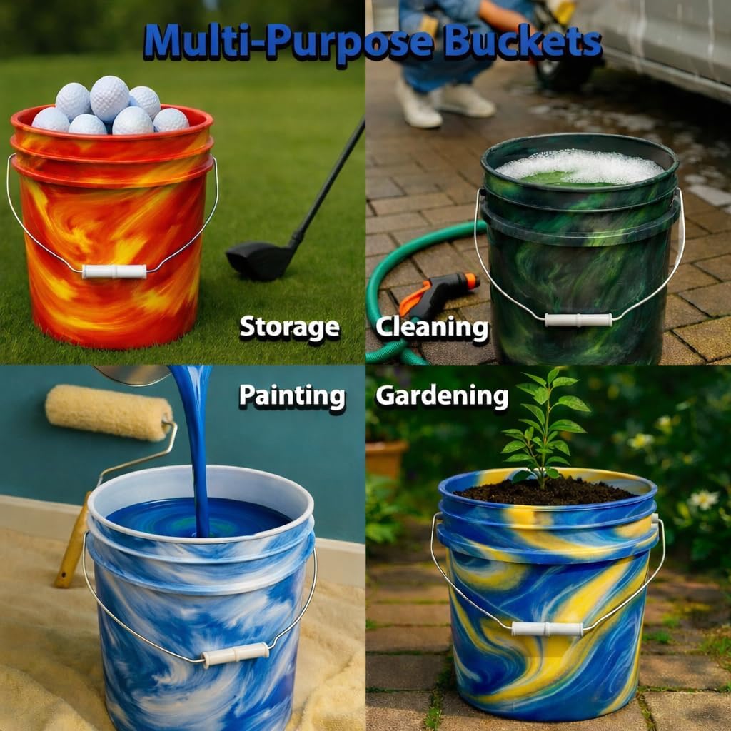 5-Gallon Bucket with Airtight Lid – Made in USA, Food Grade BPA Free Plastic, Heavy Duty Multi-Use, Metal Handle with Grip, Stackable Storage – Mystery Swirl, 1 Pack - Image 6