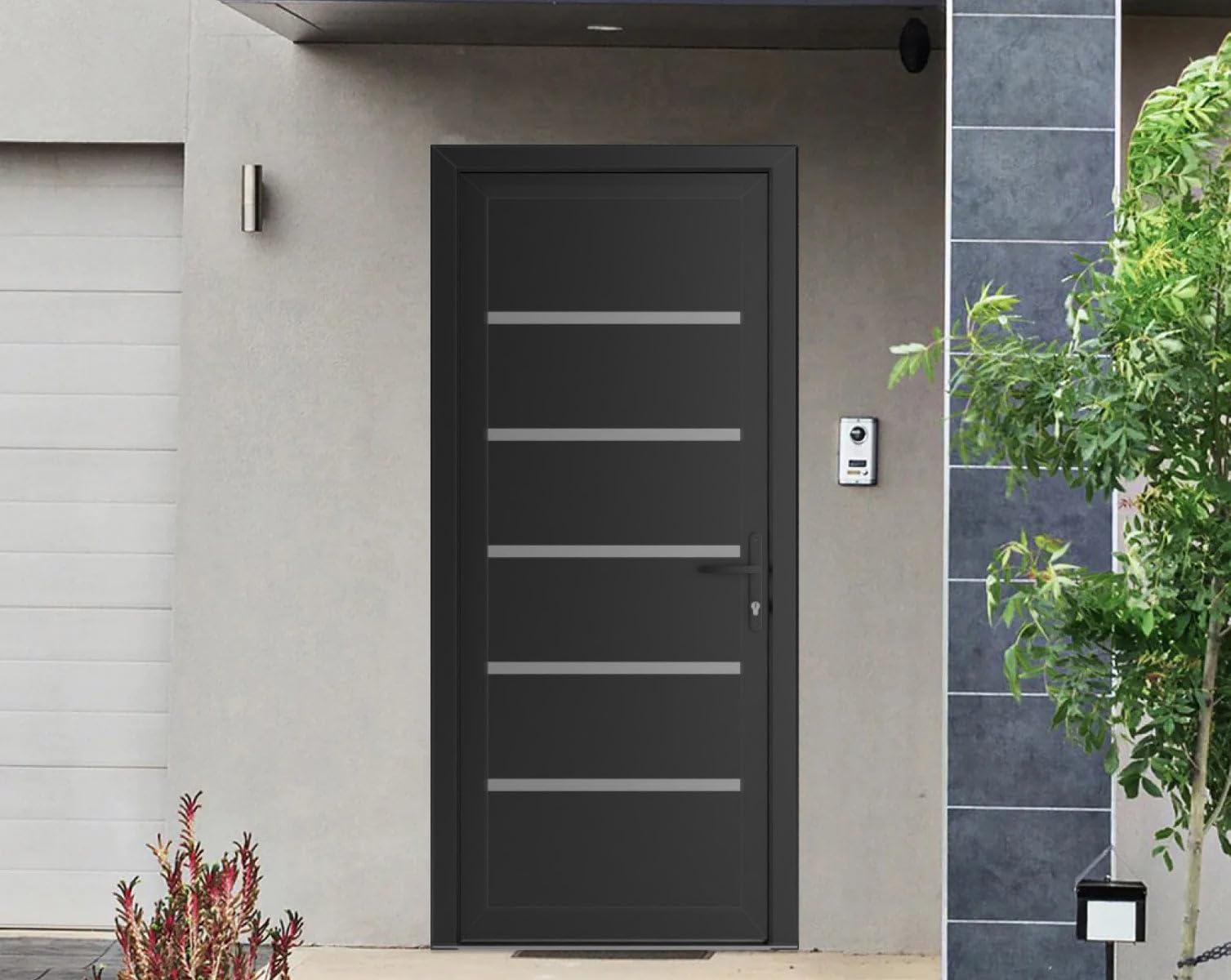 VDOMDOORS Front Exterior Prehung Metal-Plastic Door | Manux 8415 Matte Black | W36 x H80 Left Hand Inswing