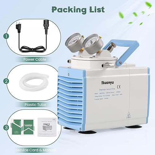 Miniatura 7 de Huanyu Bomba de vacío de diafragma sin aceite 30Lmin Resistente a productos químicos Sin aceite de laboratorio de filtración al vacío Extracción