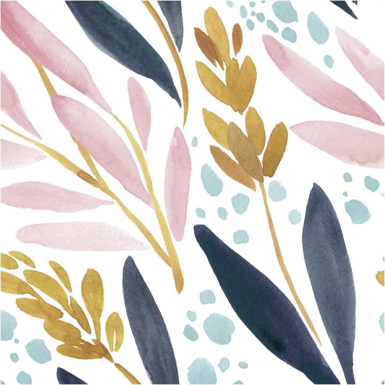 HAOKHOME 93027 Watercolor Forest Peel and Stick Wallpaper Removable White/Pink/Navy/Yellow Floral Vinyl Self Adhesive Shelf Liner 17.7in x 32.8ft