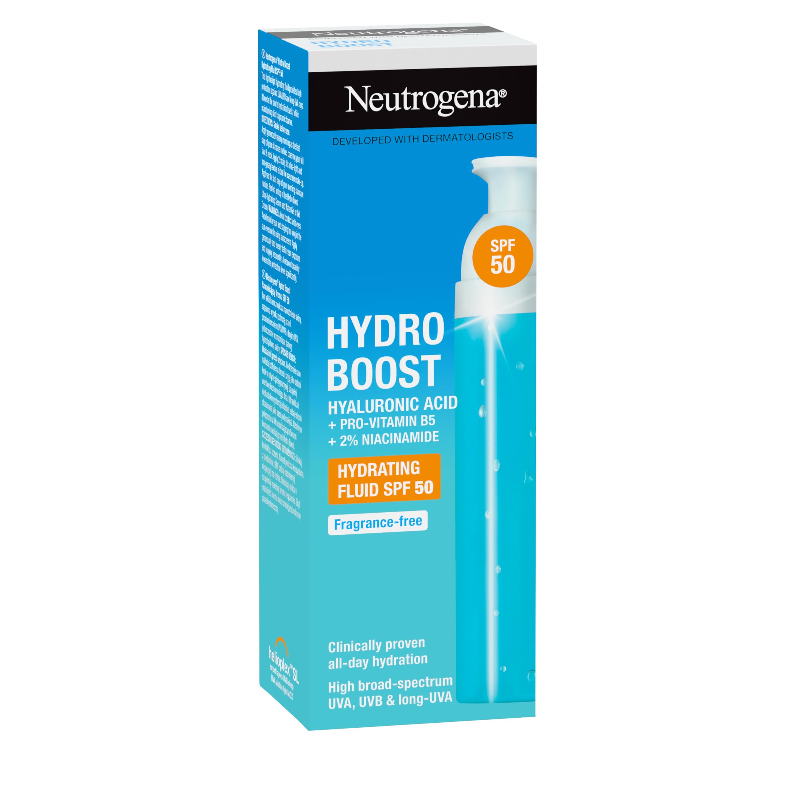 Neutrogena® Hydro Boost Nawadniający Krem z SPF 50, 50ml, głębokie nawilżenie z wysoką ochroną przeciwsłoneczną. Lekka konsystencja długotrwałe nawodnienie, Chroni przed promieniowaniem UVA i UVB.