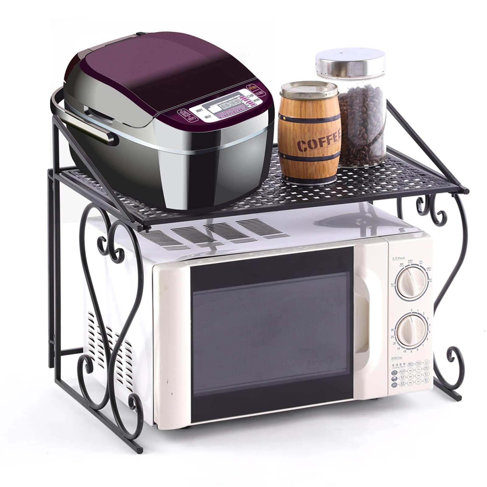 DoubleWinKitchen Microwave Oven Rack Shelf, Over the Countertop, Metal Microwave Counter Stand, Toaster Oven Stand Shelf, Black