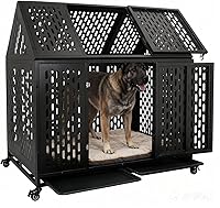 Vista 1 de Jaula indestructible resistente de 44 pulgadas para perros grandes, a prueba de escape, para interiores, alta ansiedad, con 4 ruedas con bloqueo