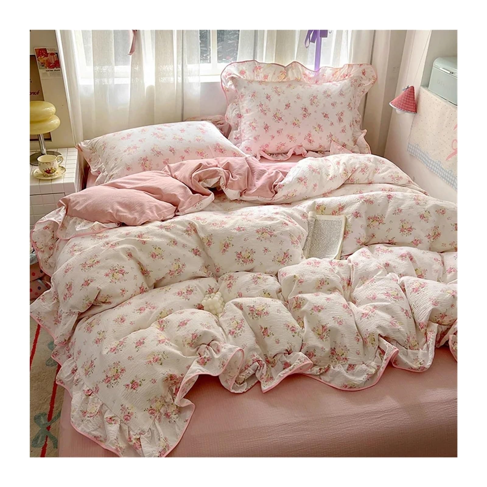 Housse de couette douce pour la peau et parure de lit florale 4 pièces
