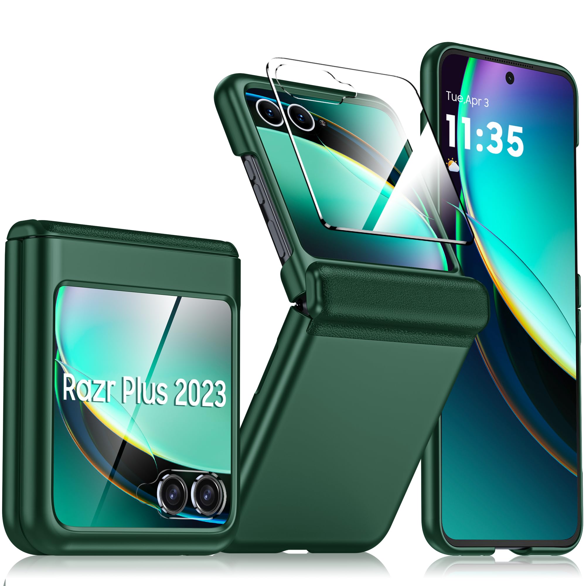 for Motorola Razr Plus 2023 Case, Built-in Screen Protector & Hinge Protection & Ultra Thin Matte PC Shockproof Phone Cover Smartphone Case for Moto Razr Plus 2023 (Green)