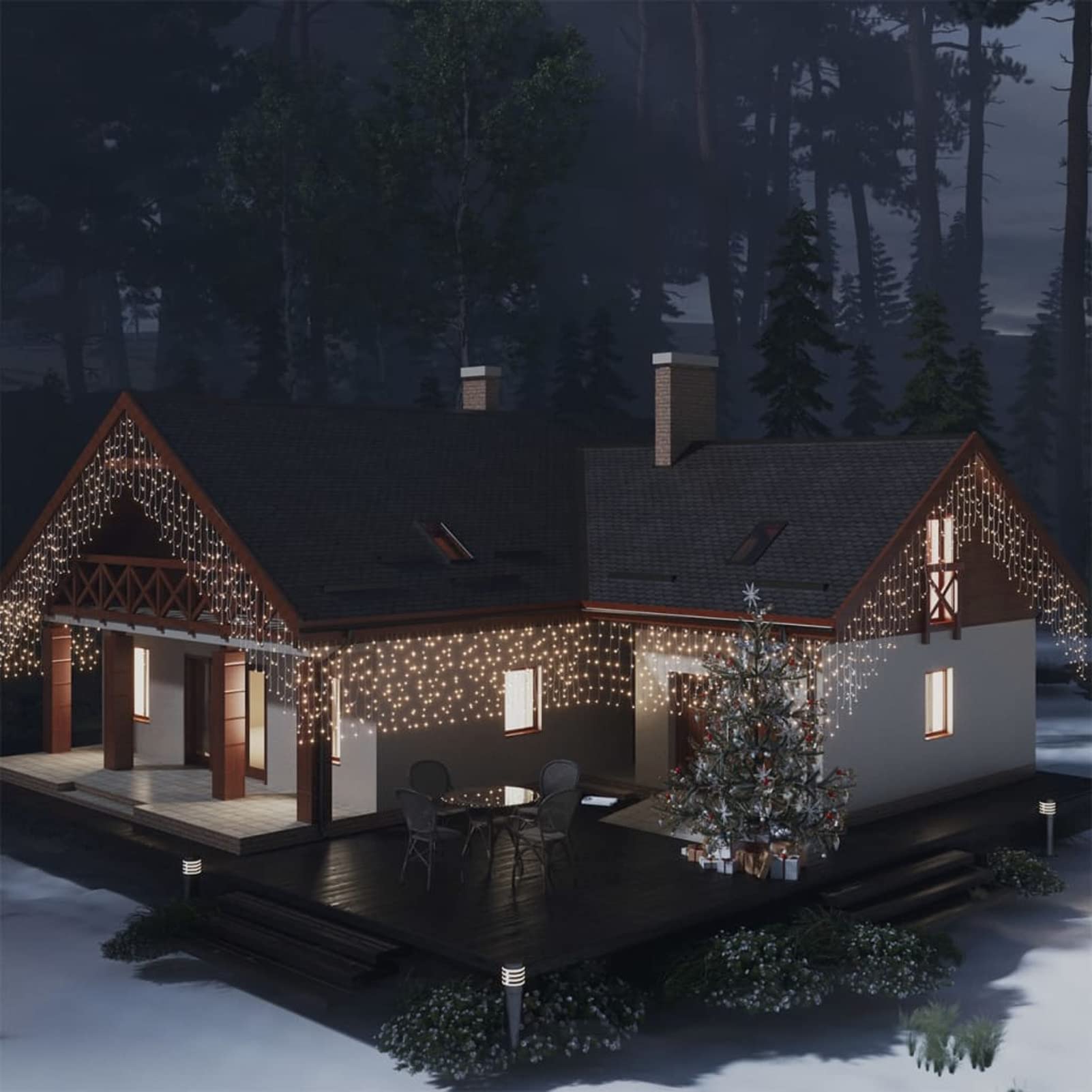 ARKEM Cascata Luci da Esterno,LED Luci Natale Tenda Interno Luci Stringa Natalizie per Finestra Casa Feste Matrimonio Giardino,Luci a Ghiaccioli a LED 10 m 400 LED Bianco Caldo 8 Funzioni