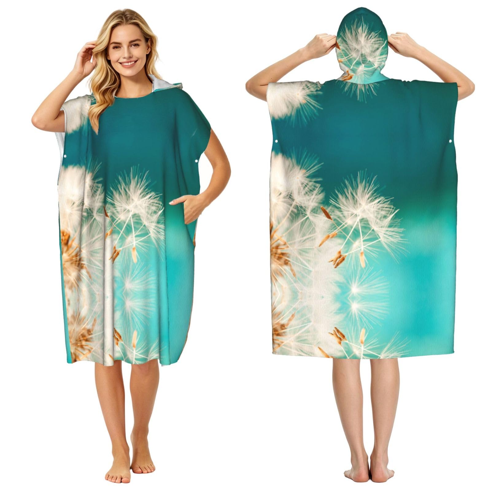 Poncho à capuche microfibre à séchage rapide, grand peignoir de plage léger imprimé floral