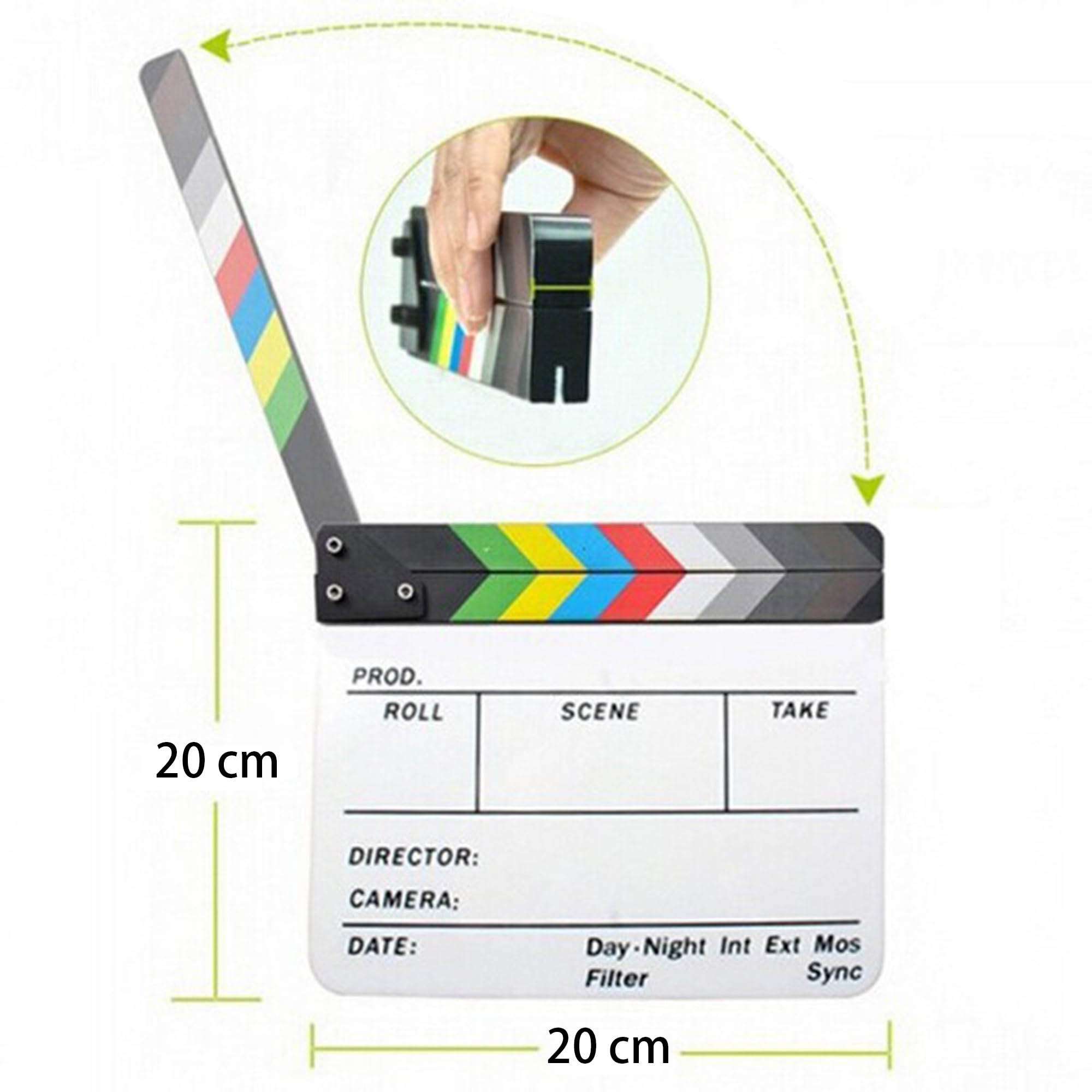 7PCS lavagne per registi in acrilico colorato, 20*20 cm, Cinematografico Acrilico Film Clapboard Pellicola, Regista Professionale, Rumoroso, con 5 pennarelli e cancellino per lavagna