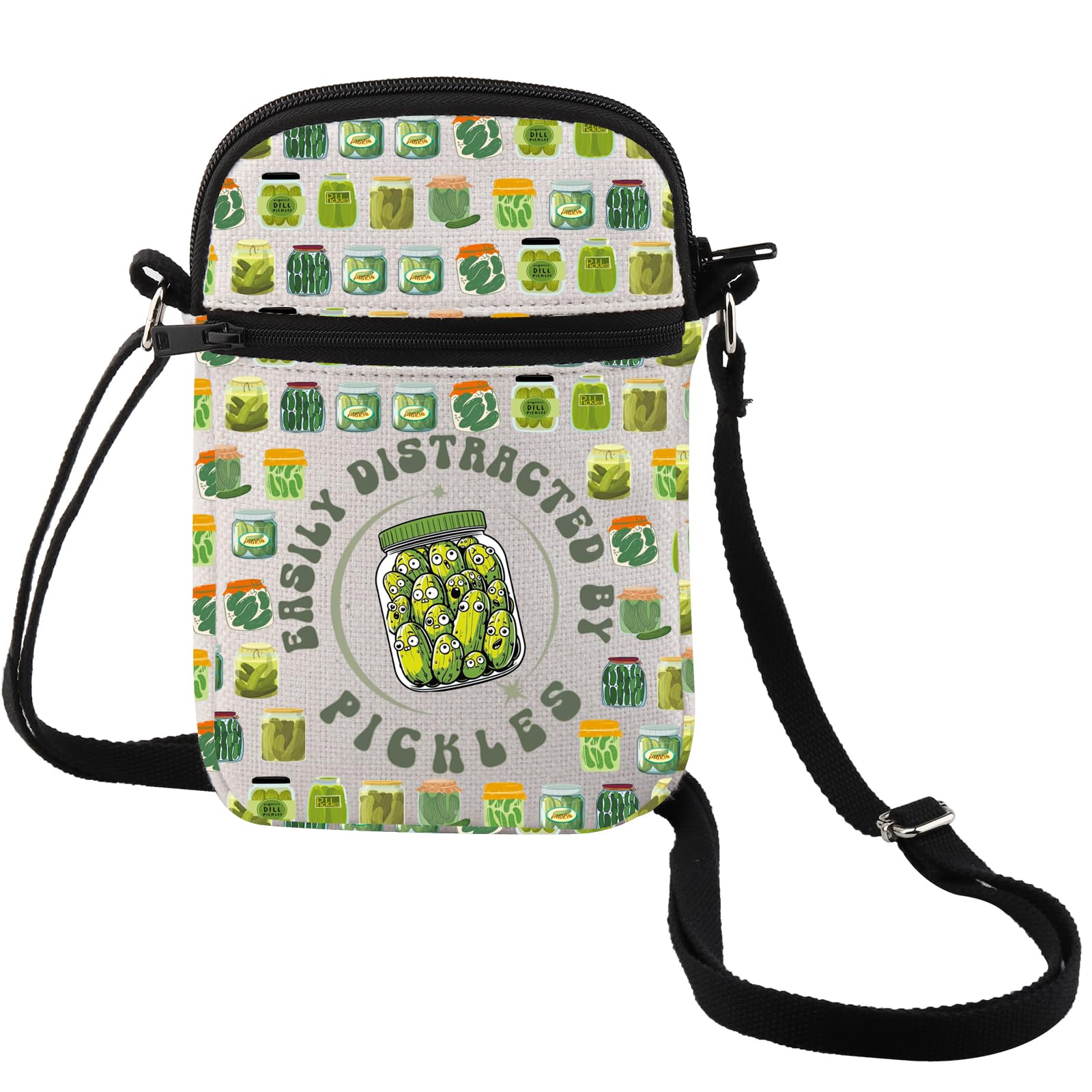 MEIKIUP Pickles Crossbody Bag Pickle Lovers Gift Funny Pickle Jar Bag Distracted By Pickles Messenger Bag