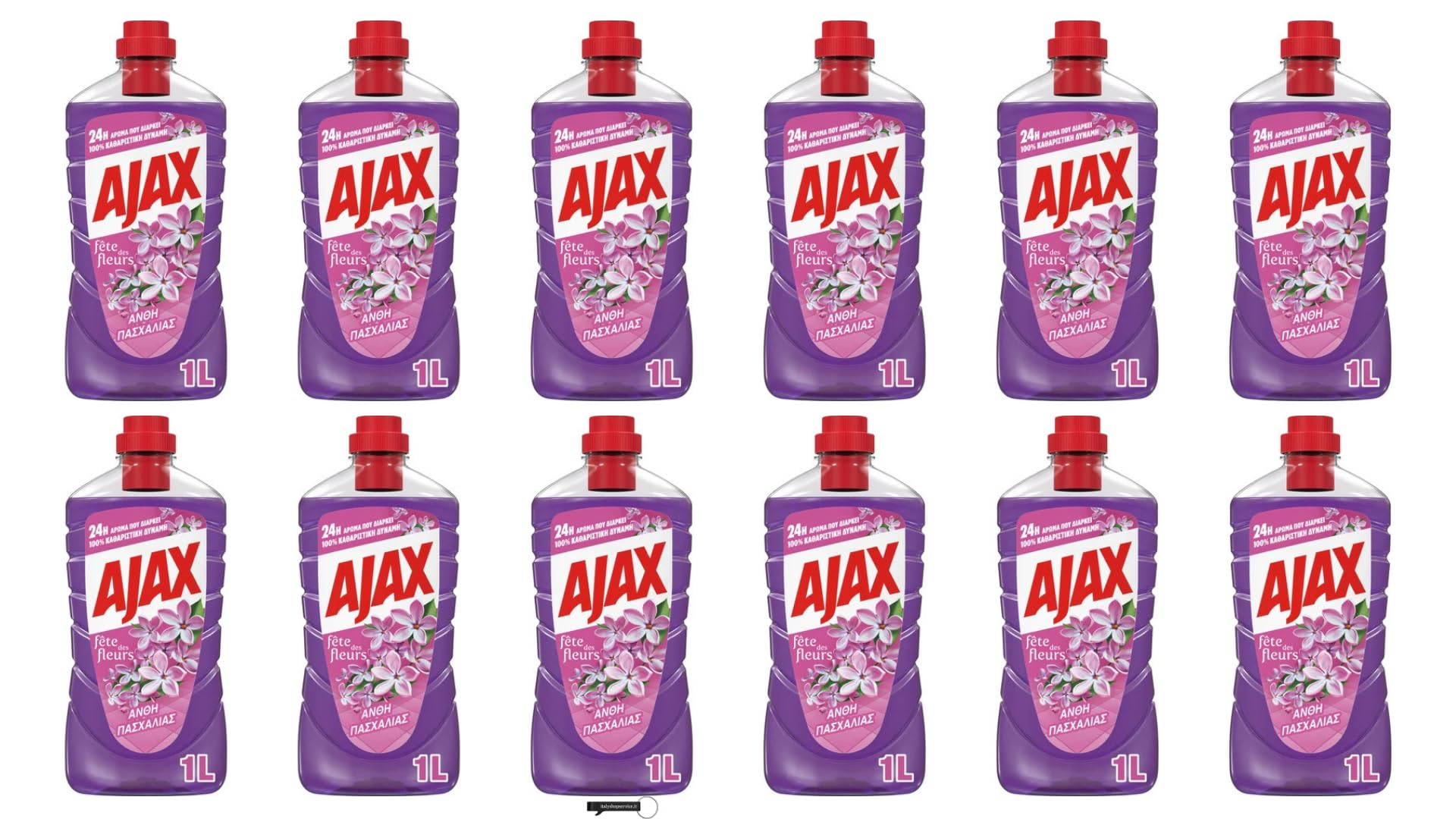 Ajax - 12 detergenti multiuso lilla da 1 l, detergente universale per pavimenti e superfici con fresco profumo di lilla, portachiavi Italy Shop Service in omaggio
