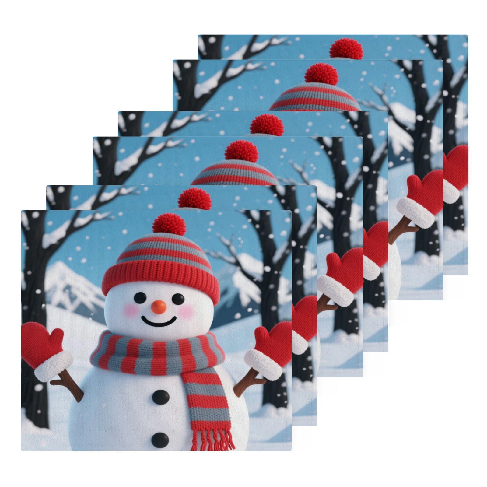 susiyo Winter Cute Snowman Washcloth Set of 6 Cotton Small Face Towel, 12 x 12 inch
